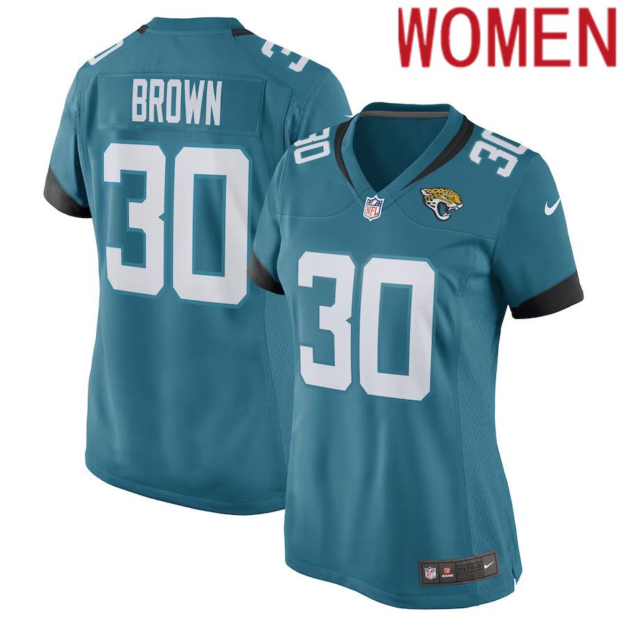 Women Jacksonville Jaguars 30 Montaric Brown Nike Teal Game Player NFL Jersey